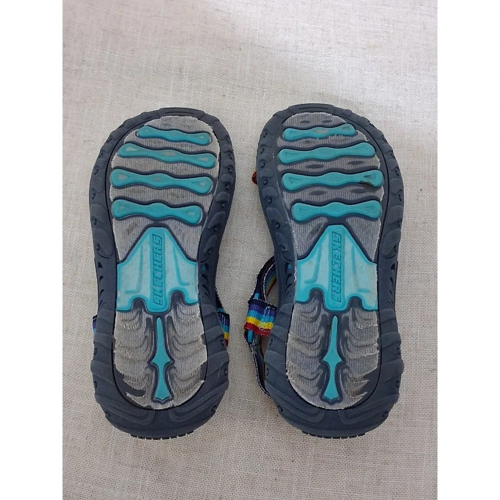 Skechers Kids Rainbow Striped Sport Sandals Navy Blue Strappy Adjustable